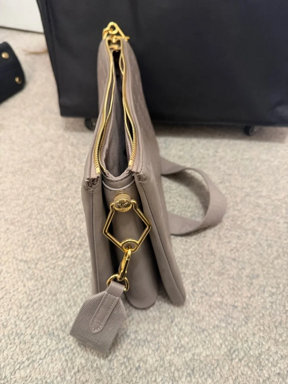 Louis Vuitton Embossed Monogram Crossbody Bag in Taupe Beige - Picture 4 of 4